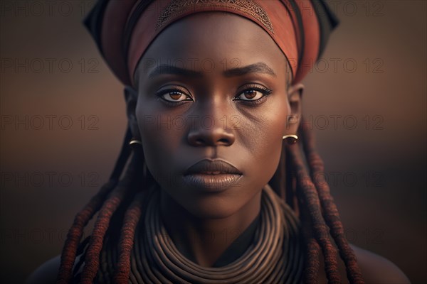 Portrait of woman from Himba herder tribe in Namibia. Ai generated art