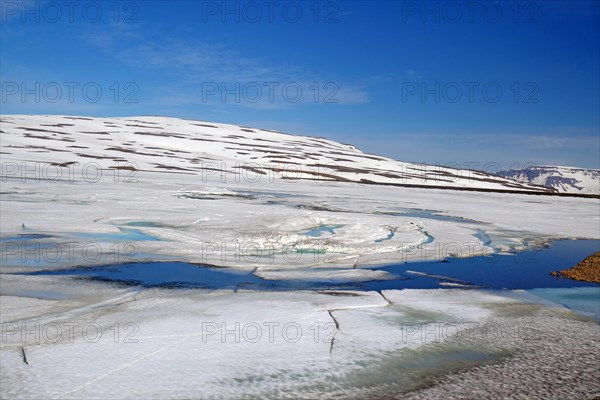Lakes covered in ice that slowly breaks