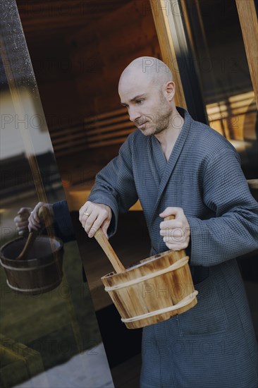 Man taking a sauna