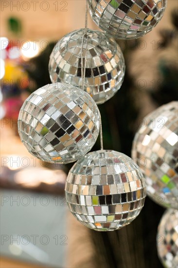 Disco balls with mirror pieces for dancing in a disco club