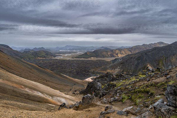 View over lava field Laugahraun at the turnoff to the peak Brennisteinsalda