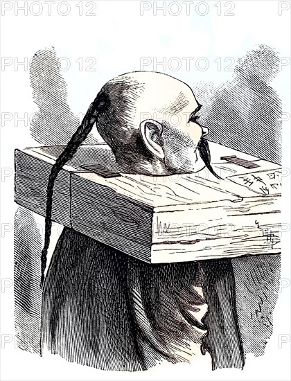 A cangue or tcha is a device used for public humiliation and corporal punishment in China and some other parts of East and Southeast Asia until the early years of the 20th century. Occasionally it was...
