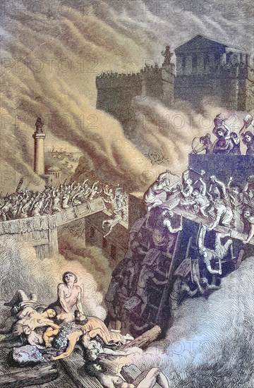 The storming of Byrsa Castle during the capture of Carthage. Byrsa was a fortified citadel above the Phoenician port in ancient Carthage