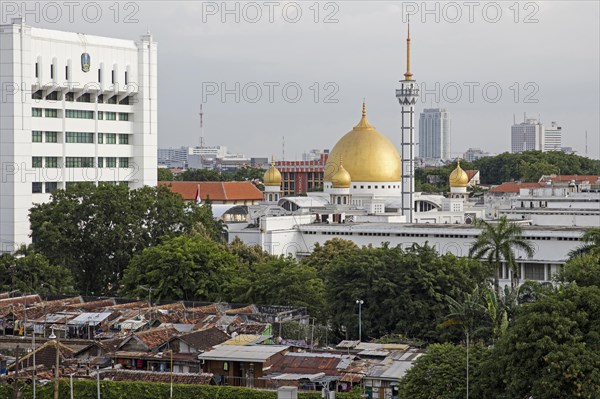 Aerial view over the mosque Masjid Baitul Hamdi at Surabaya
