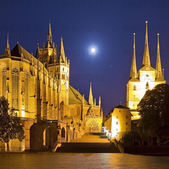 Erfurt Cathedral and Severi Church with Full Moon