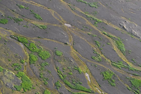 Aerial view over delta of the glacier river Pjorsa