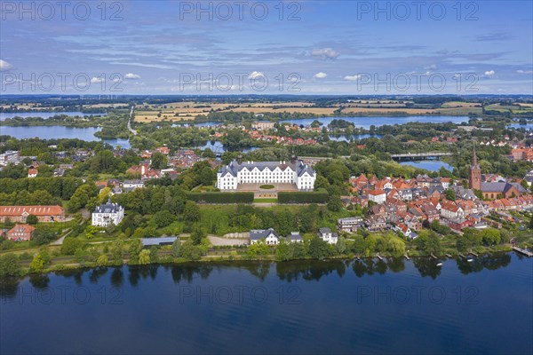 Aerial view over 17th century Ploen Castle