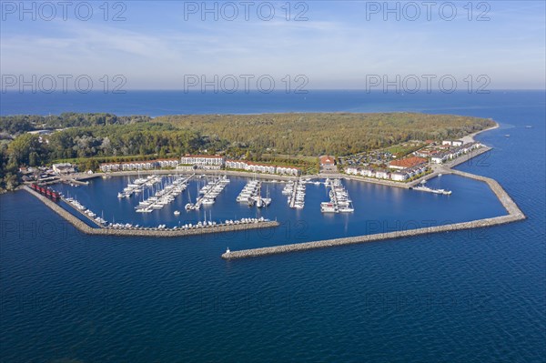 Weisse Wiek holiday resort at Boltenhagen along the Baltic Sea showing hotels and sailing boats in marina