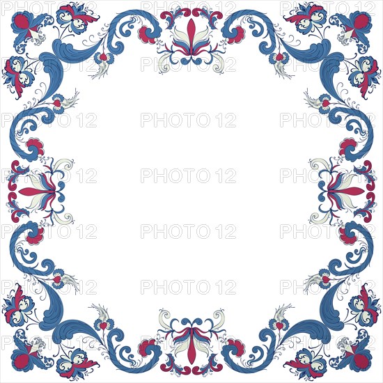 Vector floral frame with traditional Norwegian Rosemaling motif