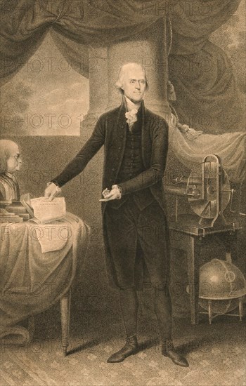 Thomas Jefferson, 1743-1826, one of the founding fathers of the United States, from 1801 to 1809 the third American president, painting by Cornelius Tiebout, Historic, digitally restored reproduction ...