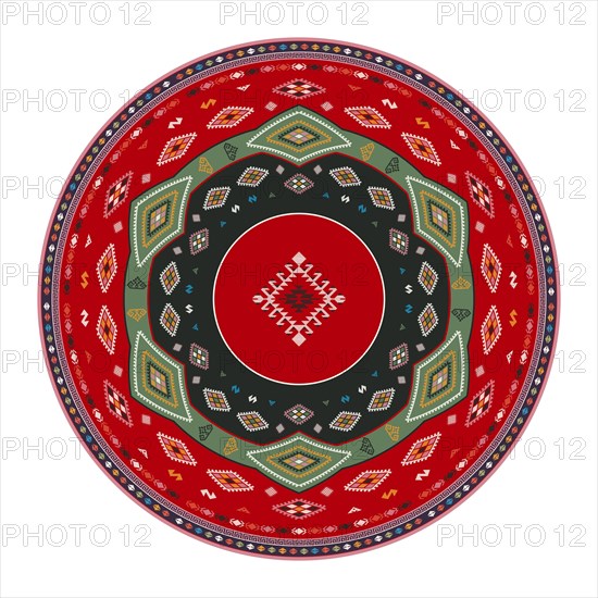 Traditional Kilim round decorative element, vector template