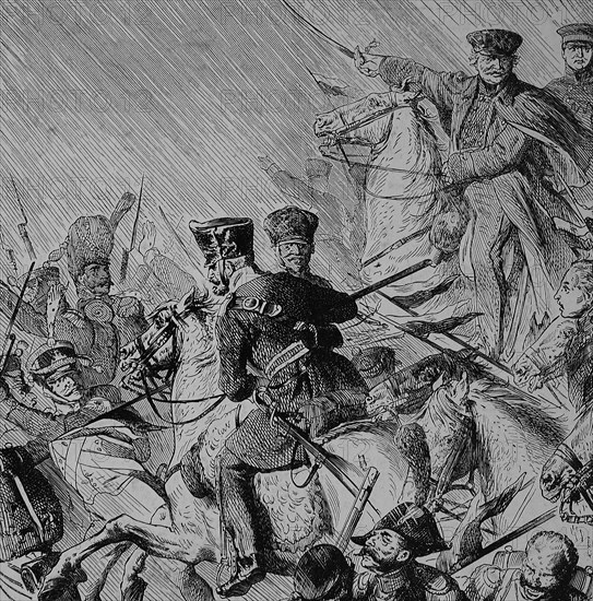 The Battle of Katzbach on 26 August 1813 was a battle of the Napoleonic Wars, with Field Marshal Gebhard Leberecht von Bluecher, Historical, digitally restored reproduction from a 19th century origina...