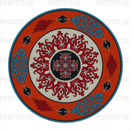 Traditional Kilim round decorative element, vector template