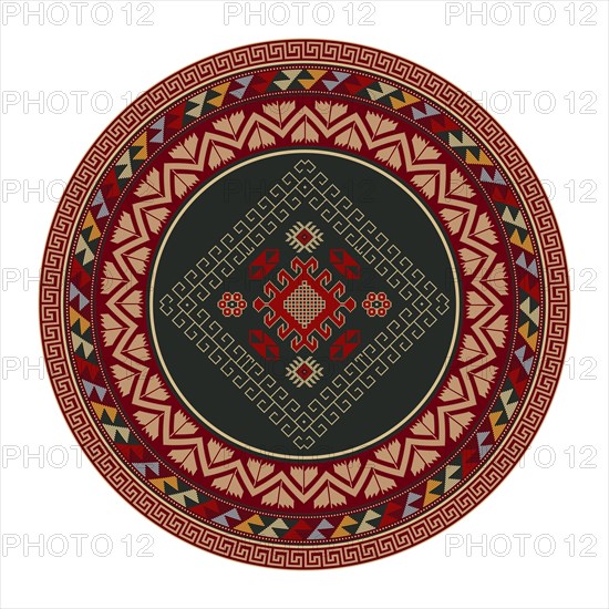 Traditional Kilim round decorative element, vector template