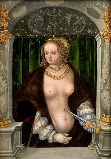 The Suicide of Lucretia, Traditionally regarded as a portrait of Lucretia Borgia, daughter of Pope Alexander VI. It shows an unknown lady in the guise of the ancient goddess of spring, Flora, painting...