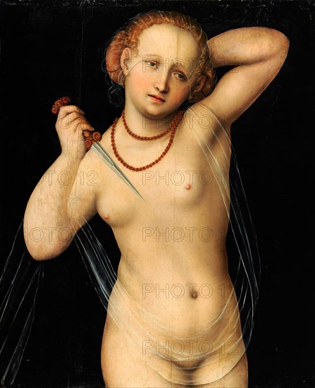 Lucretia with the Dagger, Traditionally the work is considered to be a portrait of Lucretia Borgia, daughter of Pope Alexander VI. It shows an unknown lady in the guise of the ancient goddess of sprin...