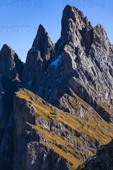 Geisler Group with the Sas Rigais peak, Val Gardena, Dolomites, South Tyrol, Italy, Europe