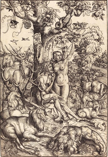 Adam and Eve in Paradise, painting by Lucas Cranach the Elder, 4 October 1472, 16 October 1553, one of the most important German painters, graphic artists and book printers of the Renaissance, Histori...
