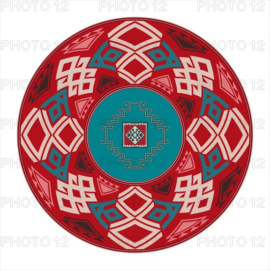 Traditional Kilim round decorative element, vector template