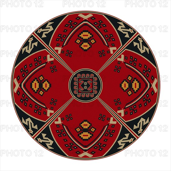 Traditional Kilim round decorative element, vector template