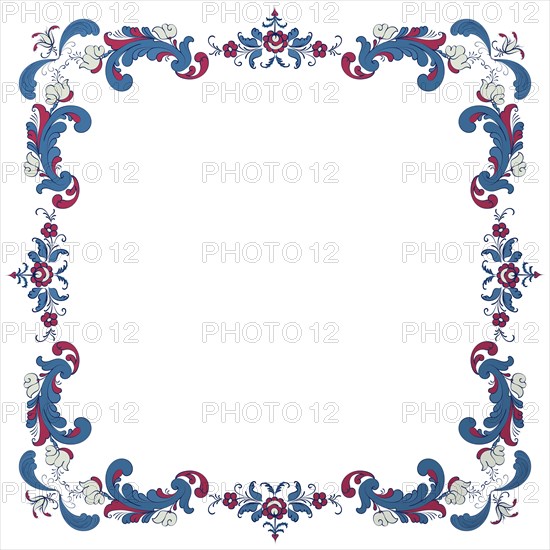 Vector floral frame with traditional Norwegian Rosemaling motif