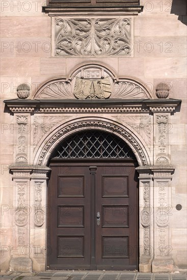 Town hall portal from 1899, Obstmarkt, Nuremberg, Middle Franconia, Bavaria, Germany, Europe