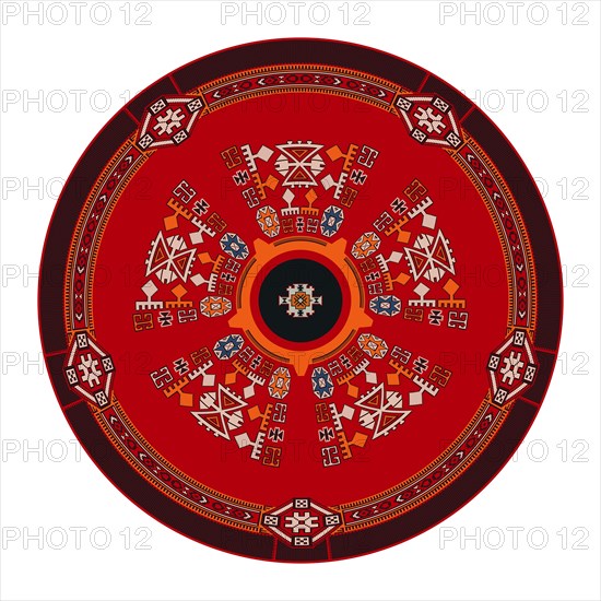 Traditional Kilim round decorative element, vector template