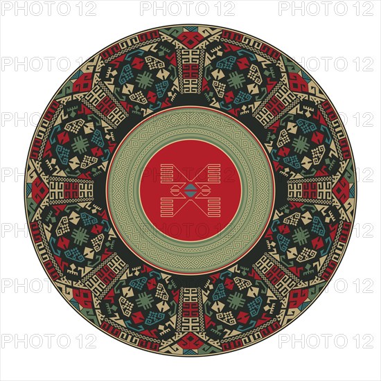 Traditional Kilim round decorative element, vector template