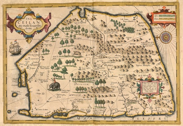 Atlas, map from 1623, Ceilan, Ceylon, Sri Lanka, digitally restored reproduction from an engraving by Gerhard Mercator, born Gheert Cremer, 5 March 1512, 2 December 1594, geographer and cartographer, ...