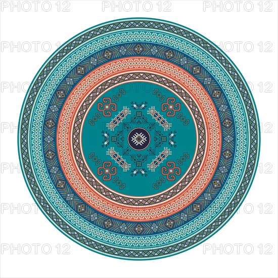 Traditional Kilim round decorative element, vector template