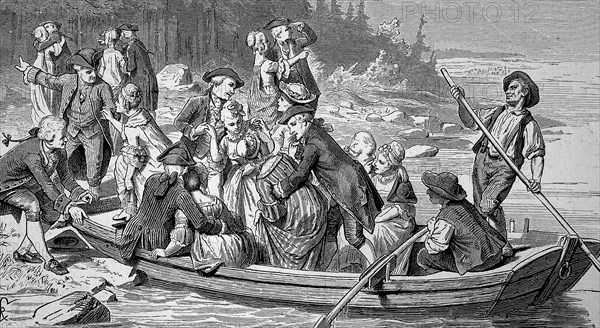 Friedrich Gottlieb Klopstock, 2 July 1724, 14 March 1803, was a German poet. Here with a boat on Lake Zurich, Switzerland, Historic, digitally restored reproduction from a 19th century original, Europ...