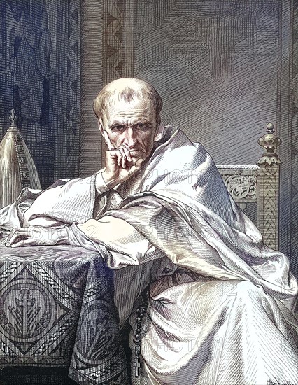 Gregory VII, born Hildebrand of Sovana, Ildebrando da Soana, was Pope from 22 April 1073 to his death in 1085, Historical, digitally restored reproduction of an original from the 19th century, exact d...