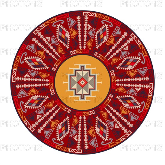 Traditional Kilim round decorative element, vector template