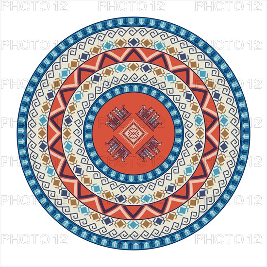 Traditional Kilim round decorative element, vector template