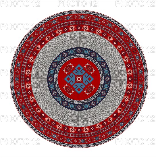 Traditional Kilim round decorative element, vector template