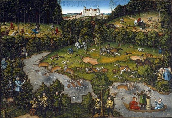 Court Hunt at Hartenfels Castle, painting by Lucas Cranach the Elder, 4 October 1472, 16 October 1553, one of the most important German painters, graphic artists and letterpress printers of the Renais...