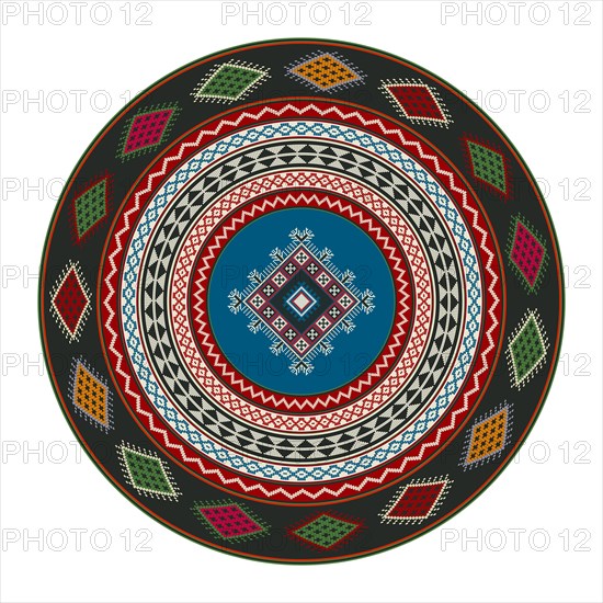 Traditional Kilim round decorative element, vector template