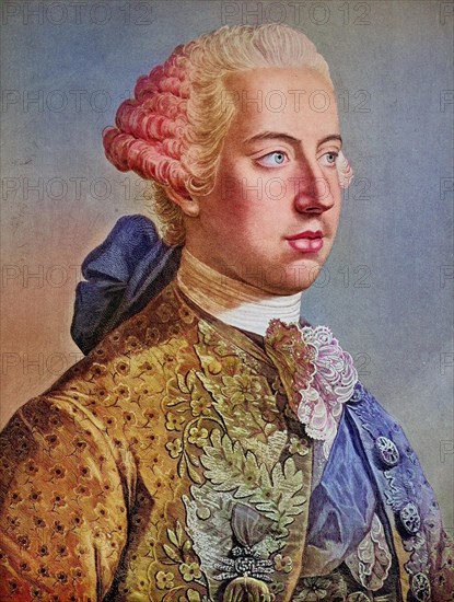 Joseph II, Joseph Benedikt Anton Michael Adam was Holy Roman Emperor from 1765 to 1790 and ruler of the Habsburg lands from 1780 to 1790, Historical, digitally restored reproduction of a 19th century ...
