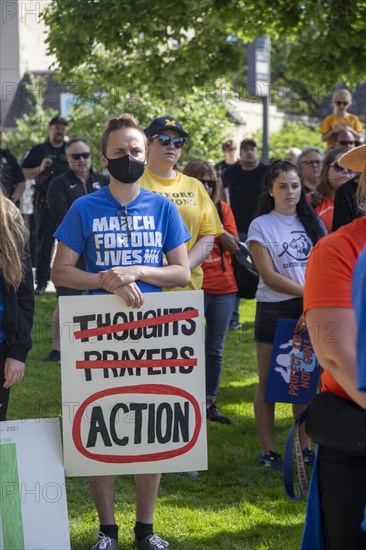 Oxford, Michigan USA, 11 June 2022, Hundreds rallied for tighter gun control laws in the town where four students were shot and killed at Oxford High School in November 2021. It was one of many rallie...