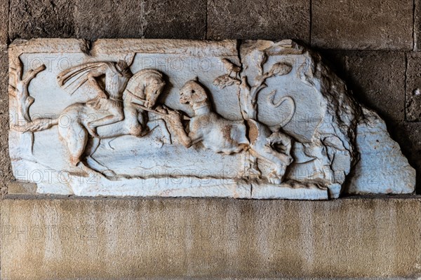 Marble relief of a hunting scene, late Hellenistic period, Archaeological Museum in the former Order Hospital of the Knights of St John, 15th century, Old Town, Rhodes Town, Greece, Europe