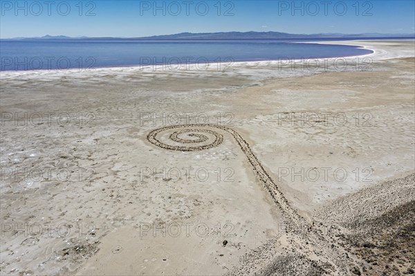 Promontory, Utah, The Spiral Jetty, an earthwork sculpture created by Robert Smithson in 1970 in Great Salt Lake. The sculpture was underwater for 30 years but is now on dry land due to the historic d...