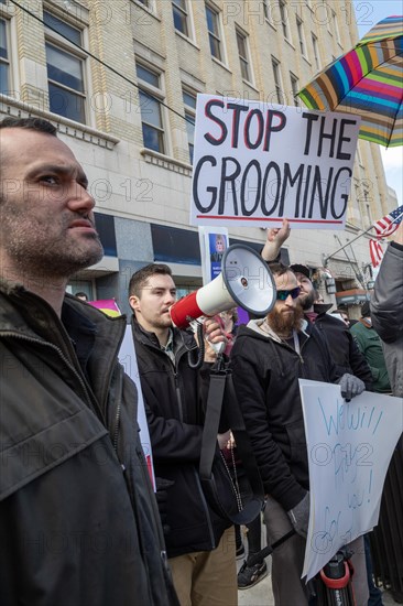 Royal Oak, Michigan USA, 11 March 2023, A small group of conservative Republicans protesting the Sidetrack Bookshops Drag Queen Story Hour were outnumbered by many hundreds of counter-protesters suppo...