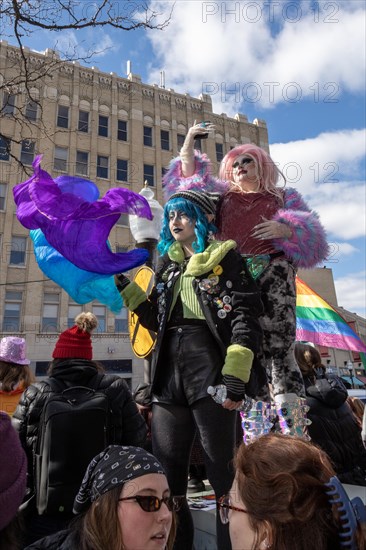 Royal Oak, Michigan USA, 11 March 2023, A small group of conservative Republicans protesting the Sidetrack Bookshops Drag Queen Story Hour were outnumbered by many hundreds of counter-protesters suppo...