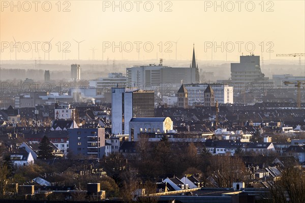 Viewpoint from Grafenberg Forest over Duesseldorf, Duesseldorf, North Rhine-Westphalia, Germany, Europe