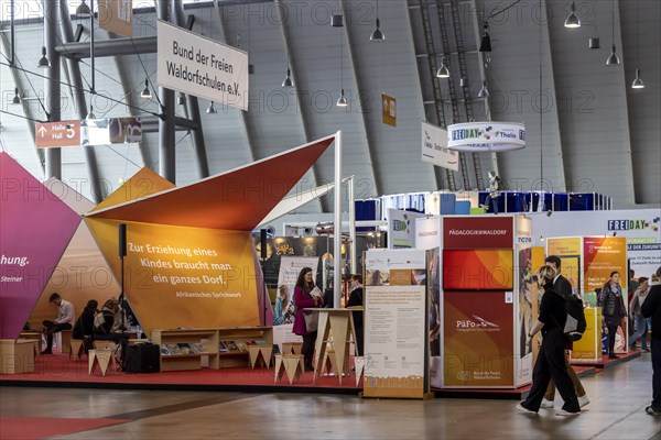 Free Waldorf Schools trade fair stand. The trade fair Didacta is Europes largest education trade fair, target groups are teachers and trainers at kindergartens, schools and universities. Stuttgart, Ba...