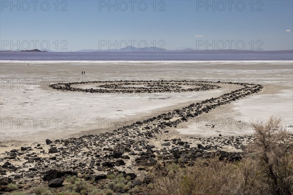 Promontory, Utah, The Spiral Jetty, an earthwork sculpture created by Robert Smithson in 1970 in Great Salt Lake. The sculpture was underwater for 30 years but is now on dry land due to the historic d...