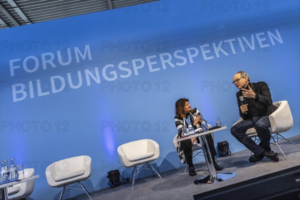 Kai Gniffke, Director-General of SWR as well as Chairman of ARD, in conversation with Maya Goetz from BR, Didacta trade fair, Europes largest education trade fair, Stuttgart, Baden-Wuerttemberg, Germa...
