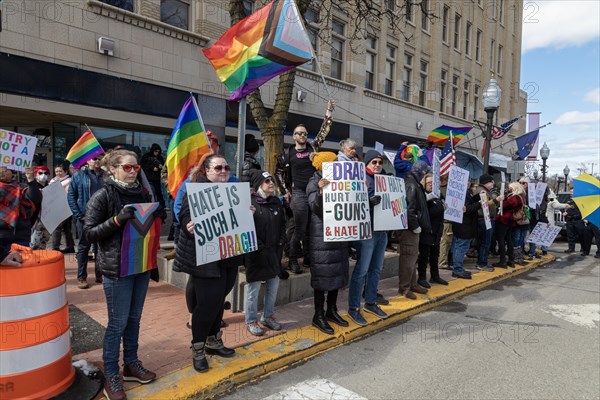 Royal Oak, Michigan USA, 11 March 2023, A small group of conservative Republicans protesting the Sidetrack Bookshops Drag Queen Story Hour were outnumbered by many hundreds of counter-protesters suppo...
