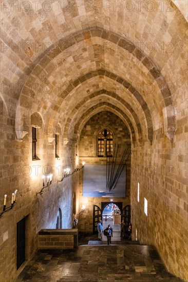 Entrance staircase, Grand Masters Palace built in the 14th century by the Johnnite Order, Fortress and Palace for the Grand Master, UNESCO World Heritage Site, Old Town, Rhodes Town, Greece, Europe