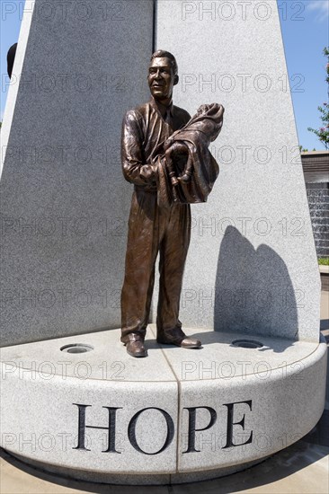 Tulsa, Oklahoma, Hope Plaza at John Hope Franklin Reconciliation Park. The park is a memorial based on the 1921 race massacre in which many African-Americans were murdered and the Greenwood District b...